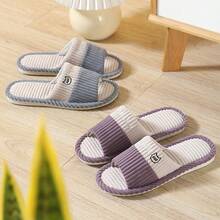 女士条纹休闲涤纶字母露趾拖鞋，四季皆宜居家穿着 - M粉紅色 - 查看 4