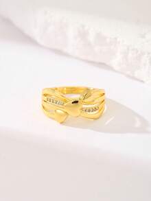 Women's Gold Tone Open Rings Set, Heart & Swirl Design With Rhinestone Accent, Adjustable Stackable Statement Jewelry For Everyday Wear - Yellow Gold - View 5