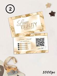 200/500/1000pcs Customized Luxury Beauty Business Card Template, Personalized Marble & Gold Glitter Business Card With QR Code, Suitable For Eyelash Technicians, Beauticians And Influencers - Multicolor - View 10