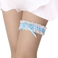 新娘花朵水晶吊袜带蕾丝性感腿链弹力吊袜带缎面蝴蝶结腿环婚礼派对配饰 - 彩色 - 查看 9