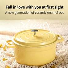 1Set-Enameled Cast Iron Dutch Oven - Pot With Lid Cookbook & Silicone Hand-Held Anti-Scald Pot Cap- Heavy-Duty Cookware For Braising, Stews, Roasting, Bread Baking ETC - View 3