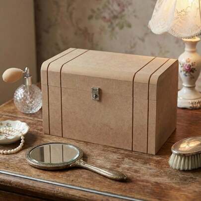 Caixa Baú P Riscado com Fecho para Cadeado em MDF Cru