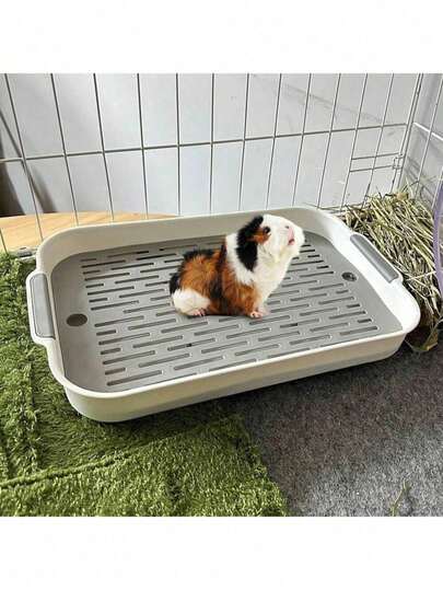 1 Small Animal Cage With Double-Layer Hollow Drain Port, Removable And Washable Square Hamster Mini Rabbit Toilet Suitable For All Seasons