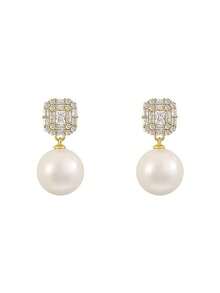 锆石珍珠耳钉，优雅个性化奢华小众设计耳环，女士高端耳环 - 鋯石珍珠耳環 - 查看 6