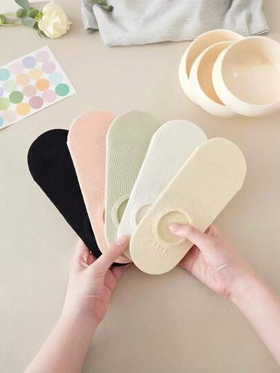 5双装女士薄款休闲船袜，夏季薄款防滑隐形袜，学院风