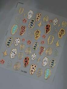 1Pc 5D Relief Retro Animal Leopard Zebra Cow Pattern Nail Stickers Simple Gold Edge Block Asterism Flower Decals Manicure Ornaments - Multicolor - View 6