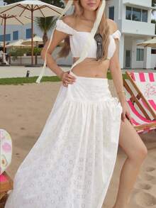 波西米亚风露脐吊带背心和迷你裙套装，浪漫时尚两件套，性感哥特风海滩度假装，适合春夏穿着，适合波西米亚风、音乐节、返校季和婚礼季。 - 米色 - 查看 6