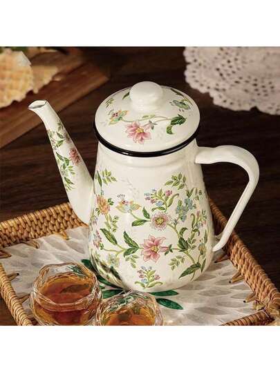 1 pieza Cafetera de goteo de esmalte vintage, cafetera hecha a mano para el hogar, olla de boca fina, olla de agua de esmalte, olla de aceite, tetera, tetera de leche, tetera y olla de agua retro para restaurante, cafetera de esmalte, olla de aceite de esmalte reforzado