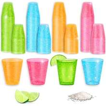 D100 COUNT 1 Oz NEON SPARKLE PLASTIC SHOT GLASS CUPS BRIGHT MULTI-COLOR Variety Pack Disposable Party Mini Cups Perfect For Jello Shots Dert Shooters Parties Weddings Bars - 100 Cups - View 1