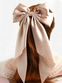 1pc Satin Bowknot Silk Hair Clip, Daily Wear Hair Accessory - Apricot - View 4