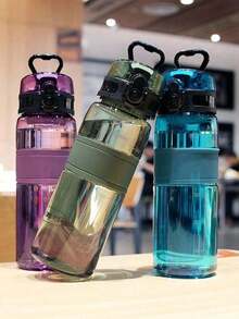 1 pieza (500ml) Botella de agua deportiva portátil de gran capacidad, vaso de plástico transparente con asa, apariencia elegante, taza de agua resistente al calor y a los golpes con escala, adecuada para senderismo al aire libre, fitness deportivo, oficina, uso diario en interiores, suministros de cocina, regalos de cumpleaños, fiestas festivas, decoración del hogar, uso durante todo el año, suministros de vuelta al colegio - Multicolor - Ver 4