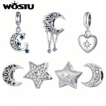 WOSTU Mặt dây chuyền hình ngôi sao và mặt trăng tuyệt đẹp bằng bạc 925 đính đá Zirconia lấp lánh, thích hợp cho phụ nữ đeo hàng ngày, có thể dùng làm trang sức hoặc quà tặng. - Bạc - Xem 1