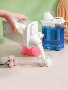 1pc Standalone Detergent Dispenser, Large Capacity Plastic Laundry Detergent Dispenser With Measuring Cup, Large Capacity Soap Plastic Bucket Container For Liquid Detergent, Bathroom Laundry Liquid Storage Tank, Refillable Sealed Container, With Measuring Cup, 1100ml, 1800ml, 2300ml, Large Capacity Household Soap Plastic Bucket Container For Liquid Detergent - Clear - View 9