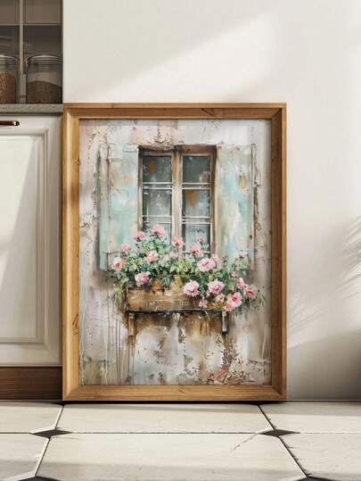 1개, 캔버스 벽 예술, 액자 벽 장식, 핑크 로즈 창틀 포스터, 프랑스 컨트리 장식, 빈티지 플로럴 아트, 소박한 벽 악센트, 농가 장식, 프랑스 장식, 봄 홈 장식, 봄 포스터, 방 장식 미학, 기숙사 장식, 침실 장식, 거실 장식, 욕실 장식, 주방 장식, 식당 장식, 거실 장식, 아파트 장식, 대학 스타일 포스터, 봄 선물