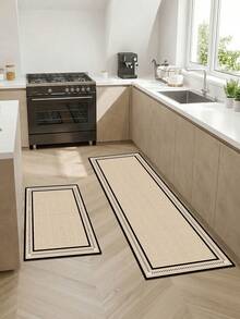 1 pièce Tapis de cuisine vintage minimaliste beige, convient pour le tapis du salon, la salle de bain, la buanderie, la chambre, intérieur/extérieur, le bureau, le couloir, tapis de porte antidérapant, décoration de chambre pour les vacances, le couloir, le tapis de l'espace de jeu. - Nude - Voir 8