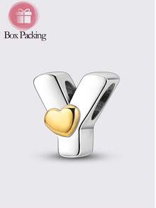 1 Piece Original Design Silver Color Charms Beads Letter Series Beaded Jewelry, Selected Alphabet Beads, Allowing You To Spell Out Names, Initials, Meaningful Words Or Secret Messages That Hold Special Significance. The Smooth, Polished Beads Are Paired With Delicate Golden Heart Electroplated Accents - Multicolor - View 14