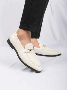 Men's Formal Business Banquet Pointed Toe Leather Shoes, Casual Slip-On Loafers - Beige - View 5