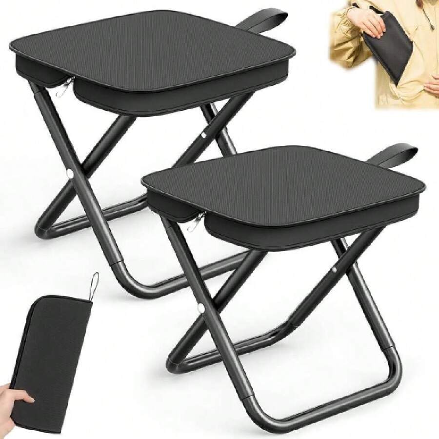 2PCS Portable Folding Chairs With Zipper, Camping And Beach Stools, Lightweight, Ultralight With Double Folding, 120kg Load Capacity Each, Ideal For Camping, Fishing, Hiking, Backpacking, 41934343 - 芥末黃 - 查看 1