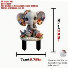 1/2个亚克力大象花园插牌，波西米亚风格，适用于花园、庭院、盆景装饰，花园配件，2D - 多色 - 查看 2