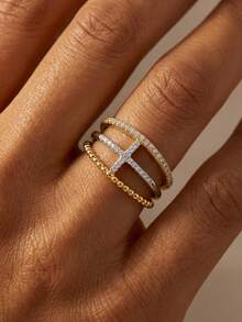 1枚925纯银镶嵌钻石交叠树枝戒指，独特叠戴设计，适合女性佩戴，精致珠宝，适合派对、日常佩戴、约会、情人节礼物 - 環環相扣戒指 - 查看 3