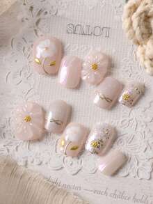 10pcs Press On Nails Almond Nails Pink Cat Eyes Golden Bow Tie Press On Nail Supplies Fake Nails Short Office DailyWear False Nails Artificial Nails Kit Includes 1sheet Adhesive Tabs &1 Pc Mini File - Multicolor - View 3