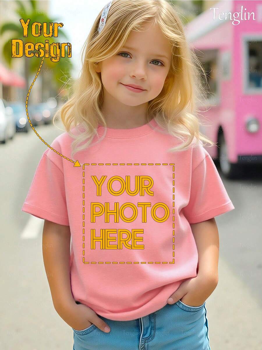 Personalized Photo Customization Custom Print Your Various Life Photos Or Designs To Cherish Your Beautiful Moment Creative Cartoon Popular Girl's Top - Pink - View 1