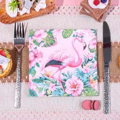 20/40/60pcs Pink Flamingo Patterned Paper Napkins, Tropical Colorful Disposable Tissues, Summer Party Supplies, Wedding Anniversary Birthday Party Napkins, Hotel Bakery 2-Ply Tissues, Wedding Banquet Napkins, Lunch Dinner Disposable Napkins, Cocktail Party Birthday Pool Party Tissues