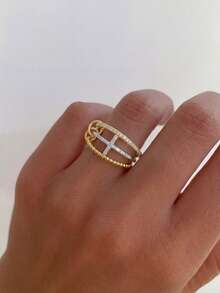 1 Pc S925 Sterling Silver Fashionable Luxury Interlocking Bead Ring With Diamond Cross Perfect For Women's Daily Wear And Parties Birthday Gift Exquisite Jewelry Gift - chain Rings - View 3