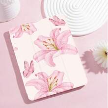 Funda ligera y delgada a prueba de caídas con diseño de mariposa y lirio rosa para iPad de 10.9 pulgadas de 10a generación - Rosa - Ver 1