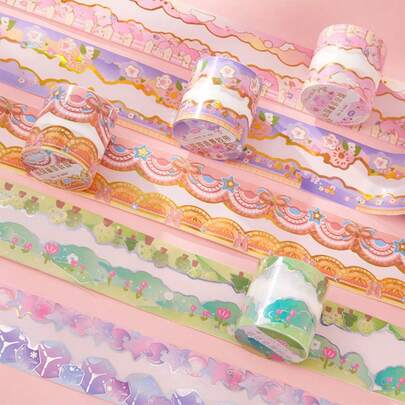 1 Roll Washi Tape, Floral Street Series Stickers, Cartoon Floral Border Hand-Drawn Illustrations, Suitable For Scrapbooking, Albums, Notebooks, Two Detachable Decorative Borders With Cloud, Plant, Flower Patterns, (4cm X 200cm) With Removable Backing Paper, Convenient For Students Back To School Supplies