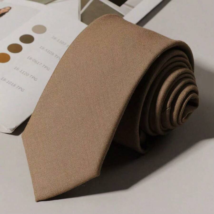 1 pieza Corbata de unicolor para hombre, adecuada para ocasiones formales y atuendo de negocios - Caqui - Ver 1