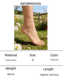 1pc Handmade Beaded Daisy Anklet, Refreshing Summer Beach Party Accessory For Women - Multicolor - View 13