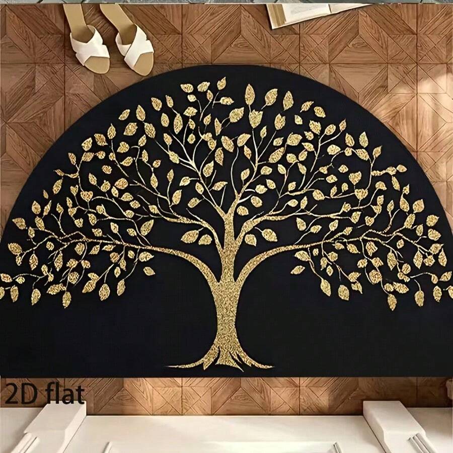 1pc Black Background Tree Of Life Semi-Circle Design Doormat, Modern Outdoor Entrance Carpet, Doormat, Small Rug, Welcome Mat, Carpet, Floor Mat, Outdoor Doormat, Kitchen Rug, Home Decor, Front Door Mat, Area Small Rug, Outdoor Mat, Home Decor, Area Rug, Garden Carpet, Washable Rug - Multicolor - View 1