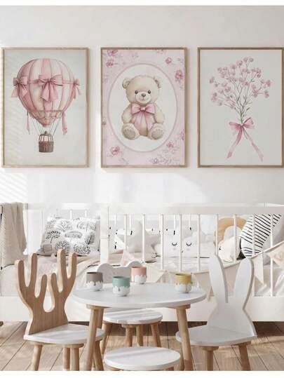 1pc, Canvas Wall Art, Framed Wall Decor, Baby Girl Room Decor, Vintage Baby Girl Nursery Wall Art, Retro Baby Girl Poster, Pink-Toned Hot Air Balloon, Floral Art, Teddy Bear Nursery Decor, Children's Room Decorative Art, Bohemian Decor, Kids' Room Posters, Children's Wall Decor, Nursery Decor, Gifts, Perfect Gift For Boys' And Girls' Rooms, Bohemian Animal Decorative Art, Kids' Room Decorative Art, Nursery Decorative Art, Preschool Decor Posters, Daycare Room Decor, Playroom Posters