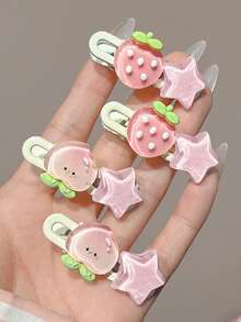 1pc/4pcs Cute Jelly Color Peach & Strawberry Hair Clips, Side Bangs Clips, Girly Hairpins, Sweet Girl Alligator Hair Clips,Summer,Holiday,Travel - Multicolor - View 6