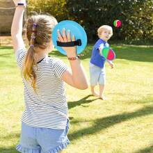 Juego de Pelotas Adhesivas para Lanzar y Atrapar, 2 Paletas y 1 Pelota, Juego al Aire Libre para Reuniones Familiares en Playa y Jardín, Regalo Perfecto para Niños y Adultos en Primavera, Verano, Regreso a Clases y Pascua - Azul - Ver 5