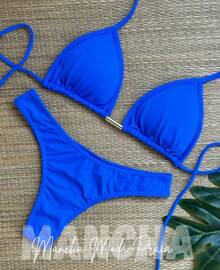 Basic Triangle Bikini With Lined Cups - S, M, L, XL - Royal Blue - View 2