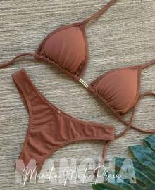 Basic Triangle Bikini With Lined Cups - S, M, L, XL - Rust Brown - View 5