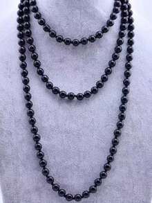 1pc European And American Fashion Glass Faux Pearl Necklace, Women's Minimalist Knotted Multi-Layer Long Sweater Chain Accessory - Multicolor - View 3