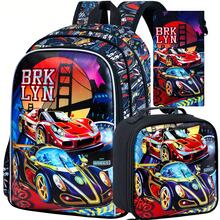 3Pcs Boys Off-Road Racing Print Backpack Set - Insulated Lunch Bag & Pencil Case With Zipper Closure, Street Style School Bag For Back To School - Black - View 7