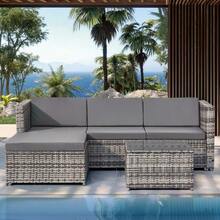 Polyrattan Lounge Sofa Set, Lounge Garden Furniture, Corner Sofa, Sofa Set With Seat And Back Cushions, Lounge Table With Glass Top, Grey - Grey - View 10
