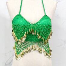 Áo croptop buộc dây tua rua đính sequin dành cho nữ, trang phục múa bụng phong cách Bohemian cho các lễ hội và buổi biểu diễn. - Nhiều màu - Xem 18