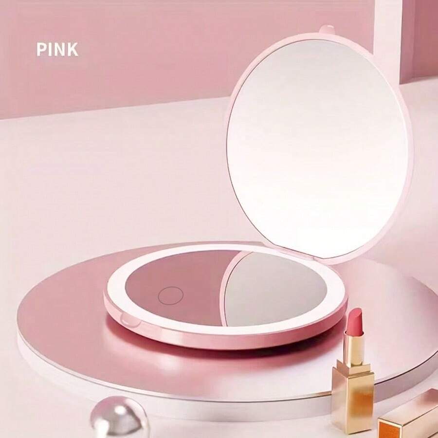 EOLOVA LED Portable Makeup Mirror, 3 Brightness Levels, 1X/2X Magnification LED Mini Compact Travel Makeup Mirror, Double-Sided Foldable Compact Mirror, Wallet Mirror, Handheld Small Lighted Makeup Mirror, 400mAh Battery, Up To 90 Minutes Usage