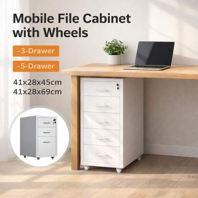 Aimall Office Filing Cabinet, Metal Cabinet, Low Cabinet, Lockable Storage Cabinet, Household Desk Drawer Cabinet, Storage Cabinet