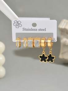 6pcs/Set Elegant Minimalist Stainless Steel Hoop Earrings Set - Multicolor - View 25
