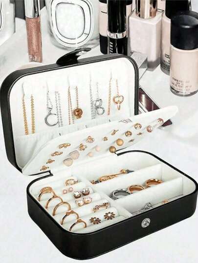 1pc Travel Jewelry Box, 26 Letter Decor, Your Special Symbol, Mini Jewelry Box, Leather Jewelry Box, Multi-Function Jewelry Box