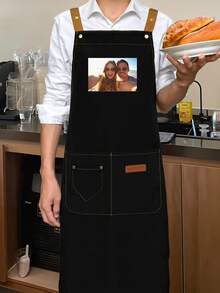 1pc Customizable Apron With Text, Personalized Photo Apron, Waterproof Apron, Custom Funny Cooking Kitchen Apron, Modern Polyester Oil-Proof Apron, Black Kitchen Apron, Polyester Gardening Apron, Customizable Logo & Text, Chef Apron, Ideal Gift For Valentine's Day, Father's Day, Mother's Day, Birthday - Multicolor - View 2