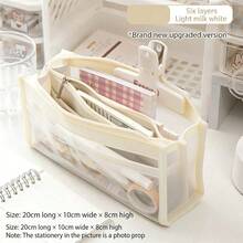 1pc 6-Layer Large Capacity Transparent Stationery Bag, Durable Pencil Case For Students - Multicolor - View 10