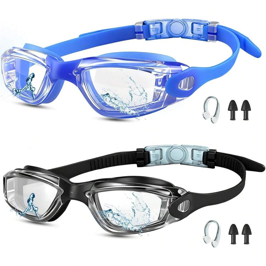 Professional Pool Goggles Anti-Fog Leakproof & Easy Adjust - Light Blue & Clear - View 1