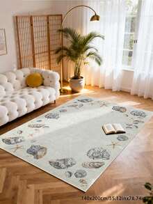 1pc Faux Wool-Like Coastal Seashell Print Decorative Rug/Mat, Machine Washable, Easy Storage & Folding, Suitable For Bedroom, Living Room, Entryway, Adds Summer Vibe To Your Space - Multicolor - View 13